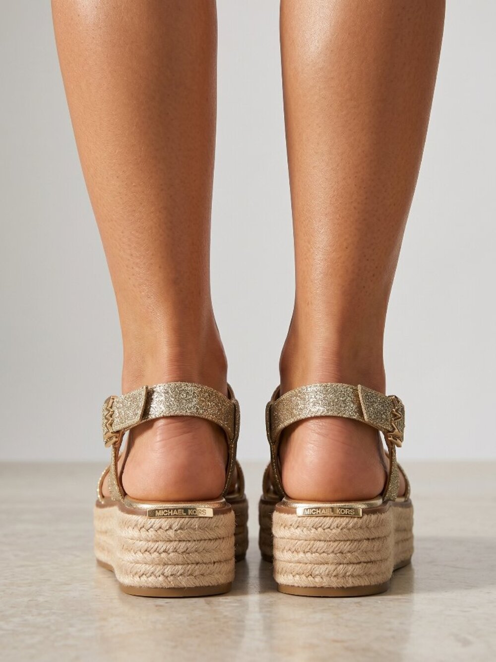 Michael Kors Lynn Espadrille Sandals Gold Metallic Leather Jute Sole Platform - Picture 4 of 7